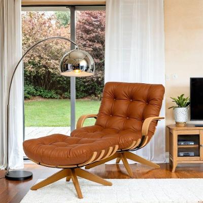 Poltrona Courino Com Braço + Puff Giratória Base Reforçada Linho Terracota