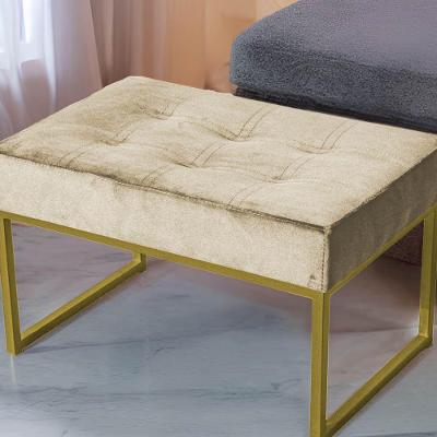 Puff Retangular Karina Veludo Pés De Metal Reforçado Dourado Veludo Bege