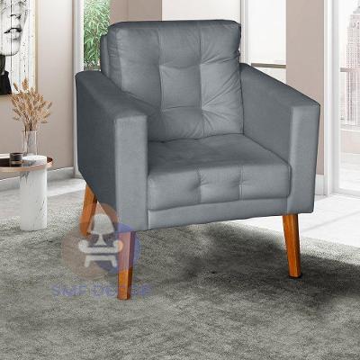 Poltrona Decorativa Glamour Dubai Pés Madeira Cinza