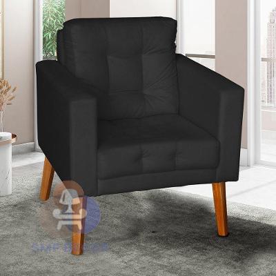 Poltrona Decorativa Glamour Dubai Pés Madeira Preto