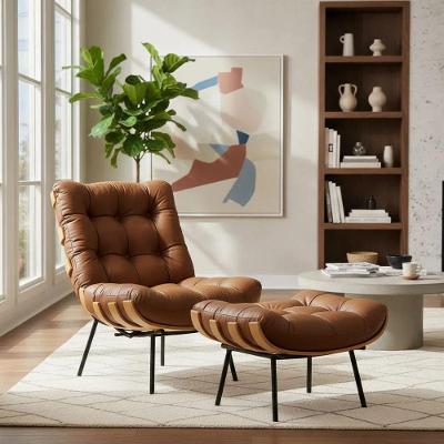 Jogo De Poltrona E Puff Costela Base Fixa Sintético Caramelo-somar Móveis