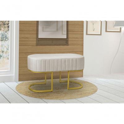 Puff Arezzo Veludo Pés De Metal Reforçado Dourado Veludo Bege