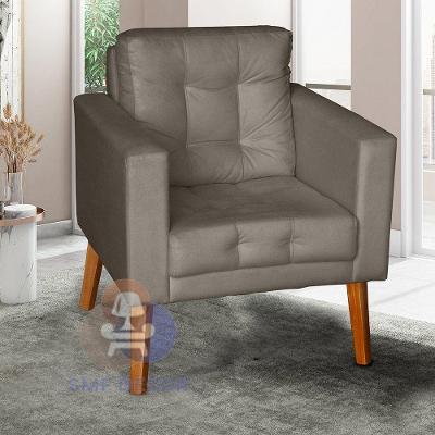 Sofá-poltrona-cadeira Decorativa Glamour Dubai Com Pés Em Madeira Capuccino