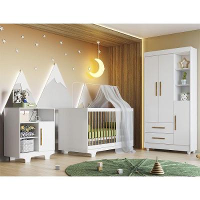 Quarto De Bebê Flocos Branco Com Berço Tigus Baby Branco