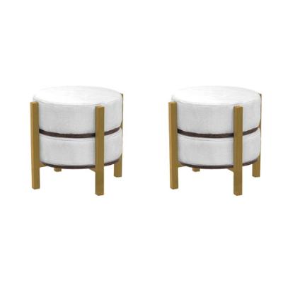 Kit 2 Puf Redondo Multiuso Pé Madeira Reforçado Vira Mesinha Veludo Bege