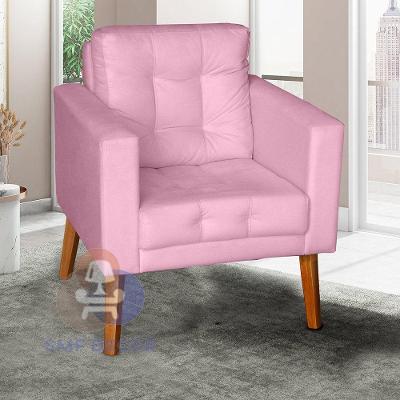 Sofá-poltrona-cadeira Decorativa Glamour Dubai Com Pés Em Madeira Rosê