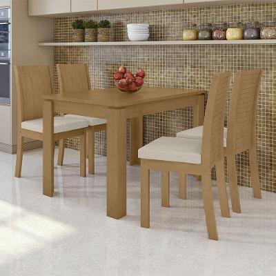 Mesa com 4 Cadeiras Athenas 120cm Linho Amêndoa Bege