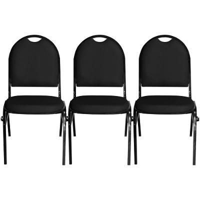 Kit 3 Cadeiras Hoteleira Auditório Hotel Empilhável Fixa Preta - Pethiflex