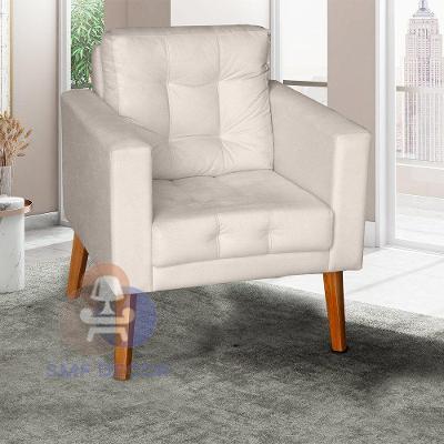 Poltrona Decorativa Glamour Dubai Pés Madeira Bege