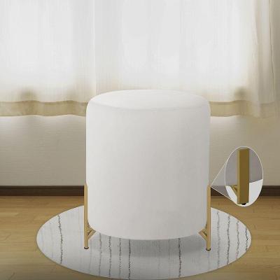 Kit 2 Puf Redondo Thor Veludo Sala Quarto Pé Metal Reforçado Veludo Bege