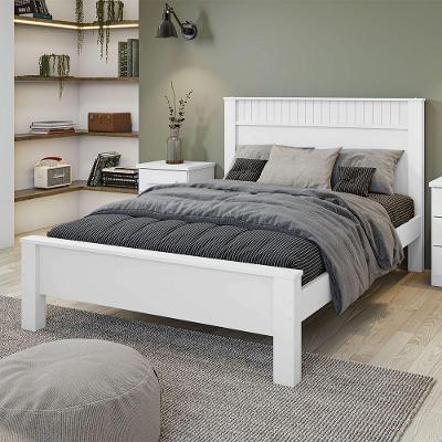 Cama Casal Athenas Em Mdf E Mdp Pés Maciços Lopas Branco