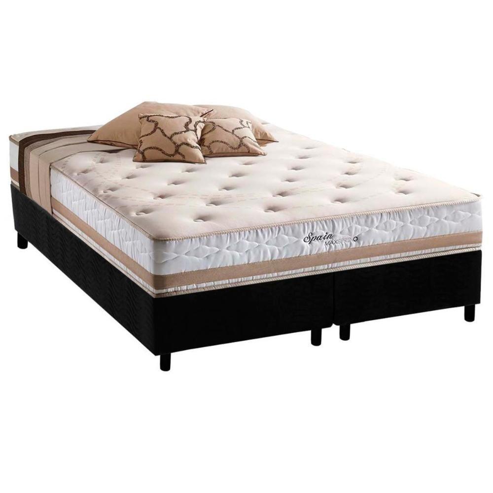 Cama Box Queen: Colchão Molas Herval Maxspring Spain + Base Crc Suede Black(158X198) - 1