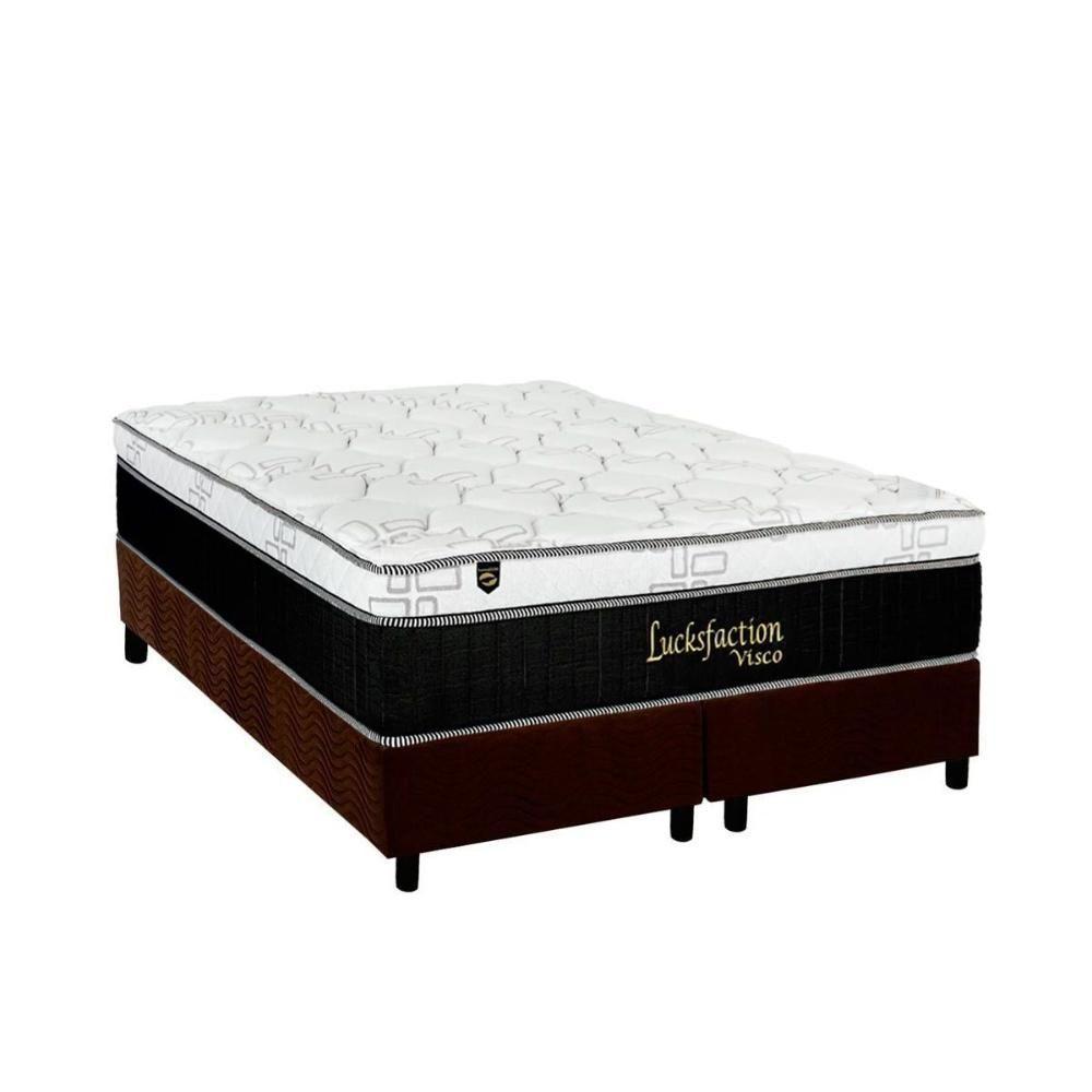 Cama Box Queen: Colchão Molas Ensacadas Luckspuma MasterPocket Lucksfaction Viscoelástico + Base CRC Suede Brown(158x198) - 1