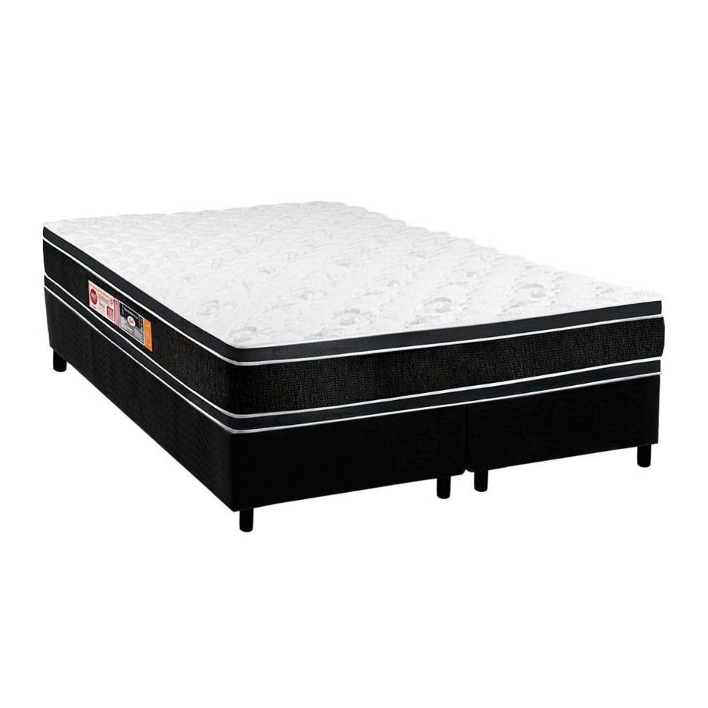 Cama Box Queen: Colchão Espuma Castor D33 Black E White Double Face + Base Crc Suede Black(158X198) - 1