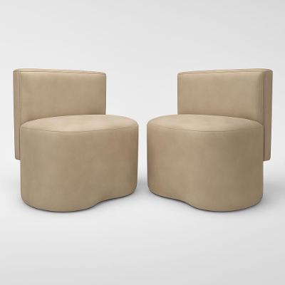 Kit 2 Puff Feijão Orgânico Curvo Com Encosto Redondo Sala Quarto Resistente Confortável Linho Suede Bege