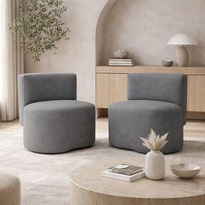 Kit 2 Puff Feijão Com Encosto Orgânico Curvo Redondo Sala Quarto Resistente Confortável Linho Suede Cinza