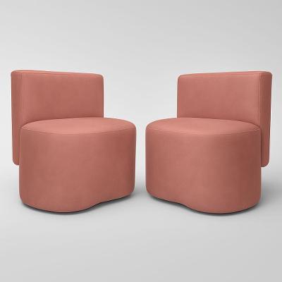 Kit 2 Puff Feijão Curvo Orgânico Redondo Com Encosto Sala Quarto Resistente Confortável Suede Rosa