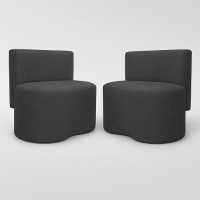 Kit 2 Puff Feijão Curvo Orgânico Redondo Com Encosto Sala Quarto Resistente Confortável Suede Cinza Chumbo