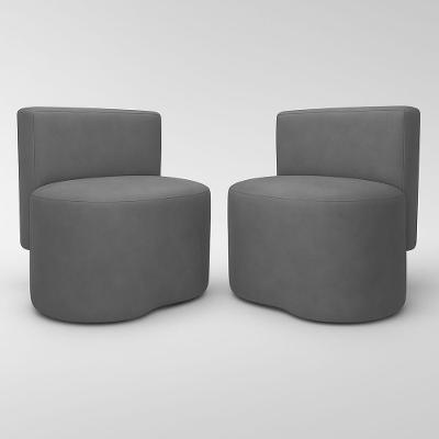 Kit 2 Puff Feijão Curvo Orgânico Redondo Com Encosto Sala Quarto Resistente Confortável Suede Cinza