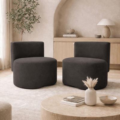 Kit 2 Puff Orgânico Feijão Curvo Redondo Com Encosto Sala Quarto Confortável Resistente Suede Cinza Chumbo