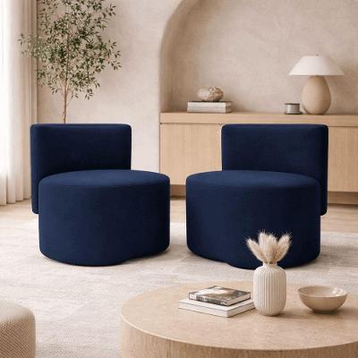 Kit 2 Puff Orgânico Feijão Curvo Redondo Com Encosto Sala Quarto Confortável Resistente Suede Azul