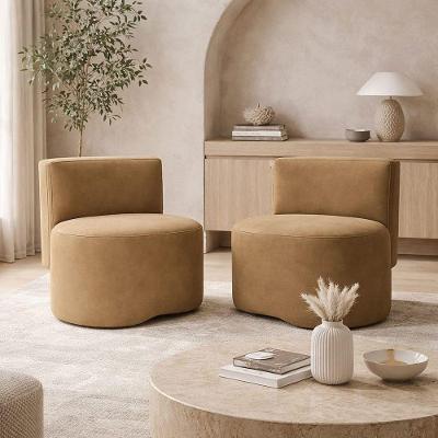 Kit 2 Puff Orgânico Feijão Curvo Redondo Com Encosto Sala Quarto Confortável Resistente Suede Capuccino