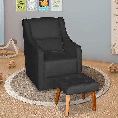 Poltrona Para Amamentação E Descanso Glamour Com Puff E Almofada Confortavel Preto