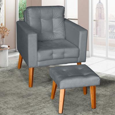 Poltrona Com Puff Glamour Dubai E Pés Em Madeira Cinza