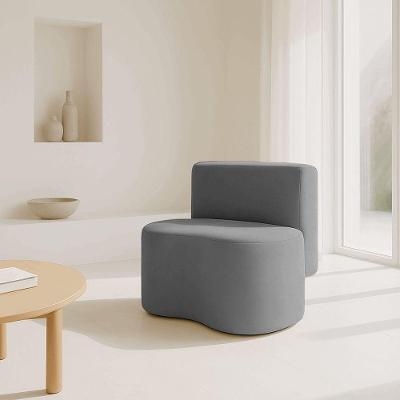 Puff Com Encosto Feijão Curvo Orgânico Sala Confortável Redondo Resistente Linho Suede Cinza