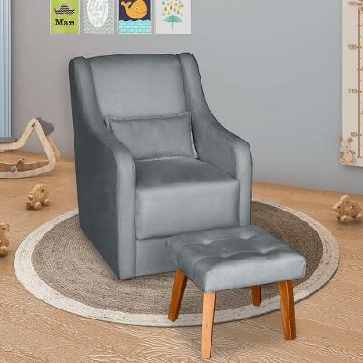 Poltrona Amamentação Glamour com Puff e Almofada Cinza