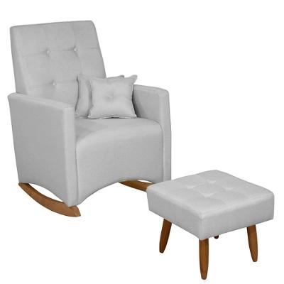 Poltrona Amamentação Base Balanço E Puff Lola Linho Cinza F03 - Mpozenato