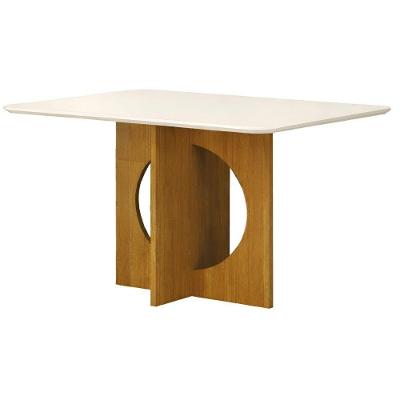 Mesa De Jantar Lorena Off White Cinamomo Base Em Madeira 1,60 M Leifer Móveis
