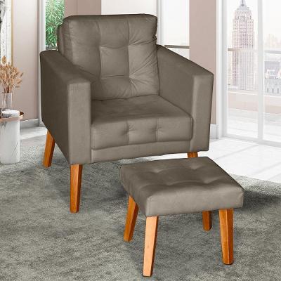 Poltrona Com Puff Glamour Dubai E Pés Em Madeira Capuccino