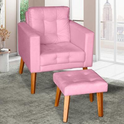 Poltrona Com Puff Glamour Dubai E Pés Em Madeira Rosê