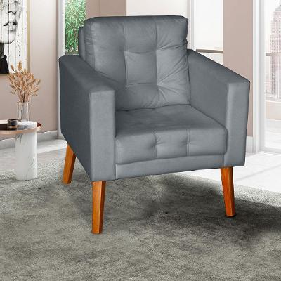 Poltrona Glamour Dubai Com Pés Em Madeira Cinza