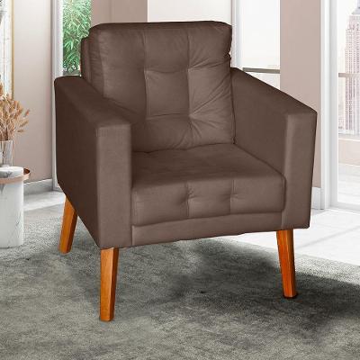 Poltrona Glamour Dubai Com Pés Em Madeira Marrom