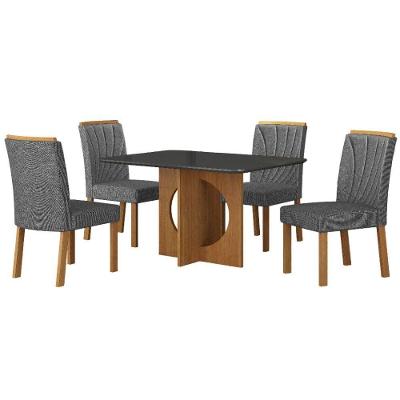 Conjunto Sala De Jantar Lorena Chumbo 4 Cadeiras Linho Cinza Base Em Madeira 1,20 M Leifer Móveis
