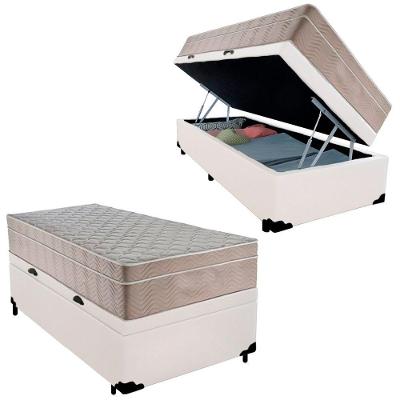 Cama Box Baú Solteiro com Colchão Molas Ensacadas Branco SerenePrime