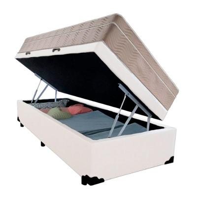 Cama Box Baú Solteiro com Colchão Molas Ensacadas Branco SerenePrime