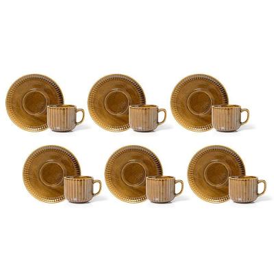 Jogo De Xícaras Copa E Cia 12 Peças Ravonna Em Cerâmica Brun Terra