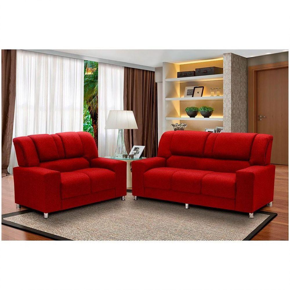 Conjunto Estofado Sandero 2 E 3 Lugares Paraná Vermelho - 2