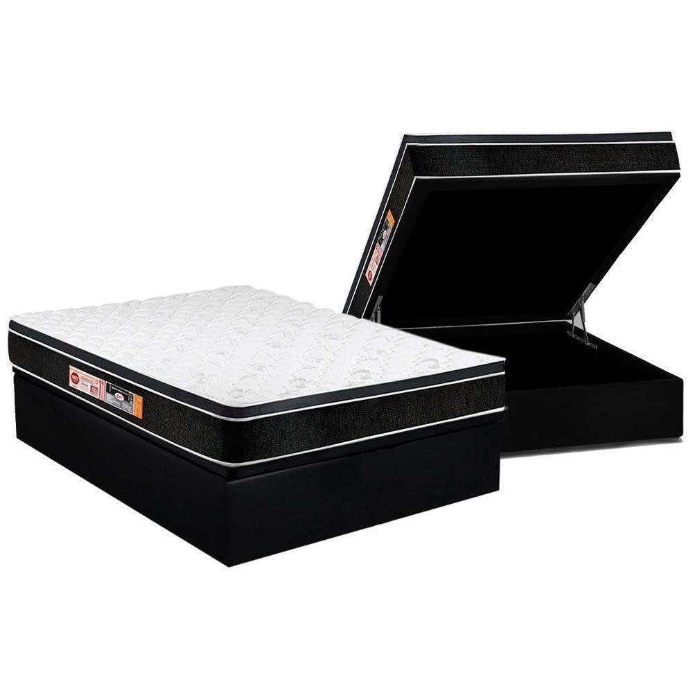 Cama Box Baú Casal: Colchão Espuma Castor D33 Black e White Air Euro Pillow + Base CRC Courano Black(138x188) - 1