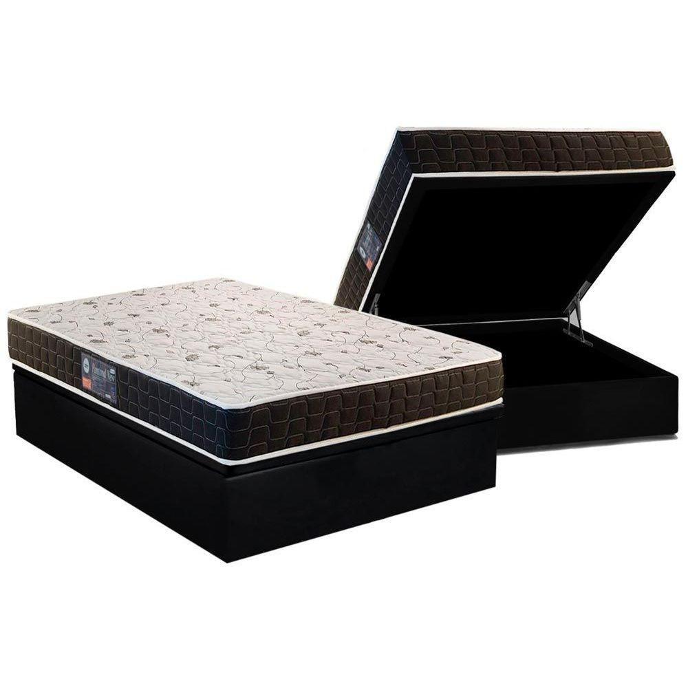 Cama Box Baú Casal: Colchão Anatômico Anjos D28 / AG65 Pantanal + Base CRC Suede Black(138x188) - 1