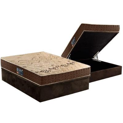 Cama Box Baú Casal: Colchão Espuma Anjos D28 Confort + Base CRC Suede Brown(138x188)
