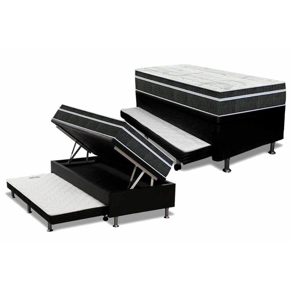 Cama Box Baú C/Auxiliar Solteiro: Colchão Molas Orthoflex Bonnel Venezia Black + Base Black(88X188) - 1