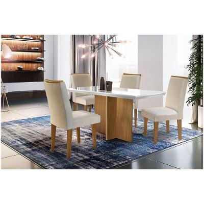 Conjunto Sala De Jantar Berlim Com 4 Cadeiras Lunara Rufato Off White / Imbuia Com Veludo
