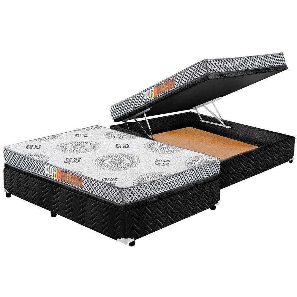 Cama Box Baú Casal: Colchão Espuma Polar D23 Pérola + Base Crc Suede Black(138X188) - 1