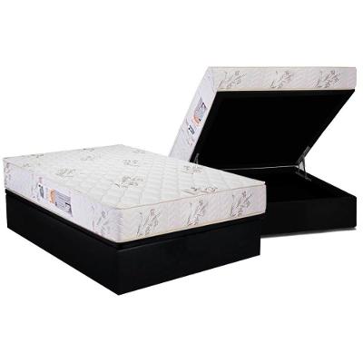 Cama Box Baú Casal: Colchão Espuma D33 Luckspuma Supreme Floral + Base CRC Suede Black(138x188)