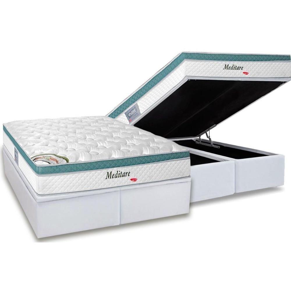 Cama Box Baú King: Colchão Molas Ensacadas Herval MasterPocket Meditare + Base CRC Courano White(193x203) - 1