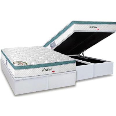 Cama Box Baú King: Colchão Molas Ensacadas Herval MasterPocket Meditare + Base CRC Courano White(193x203)